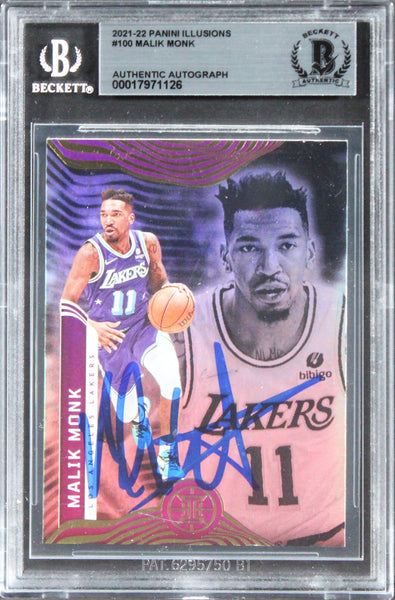 Lakers Malik Monk Authentic Signed 2021 Panini Illusions #100 Card BAS Slabbed
