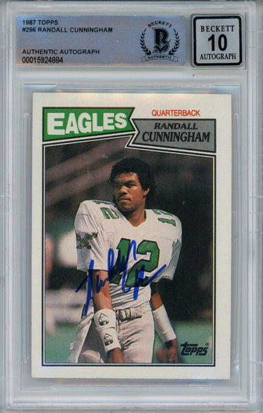 Randall Cunningham Signed 1987 Topps #296 Rookie Card Beckett 10 Slab 42934