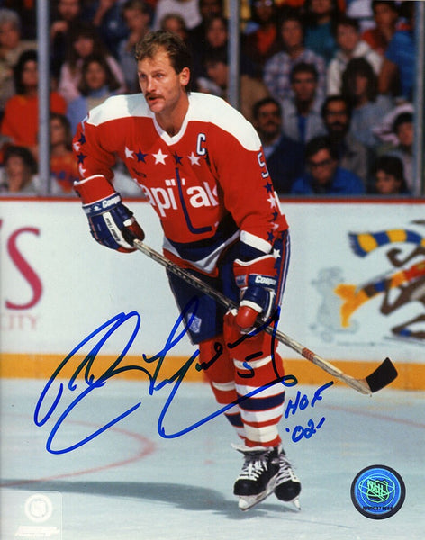 Rod Langway Signed Capitals Red Jersey Action 8x10 Photo w/HOF'02 (SCHWARTZ COA)