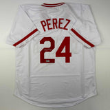 Autographed/Signed Tony Perez Cincinnati White Jersey Beckett BAS COA