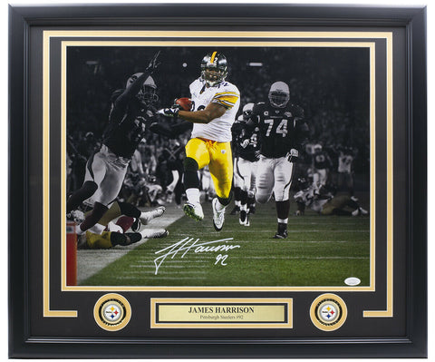 James Harrison Signed Framed 16x20 Steelers Spotlight Football Photo JSA