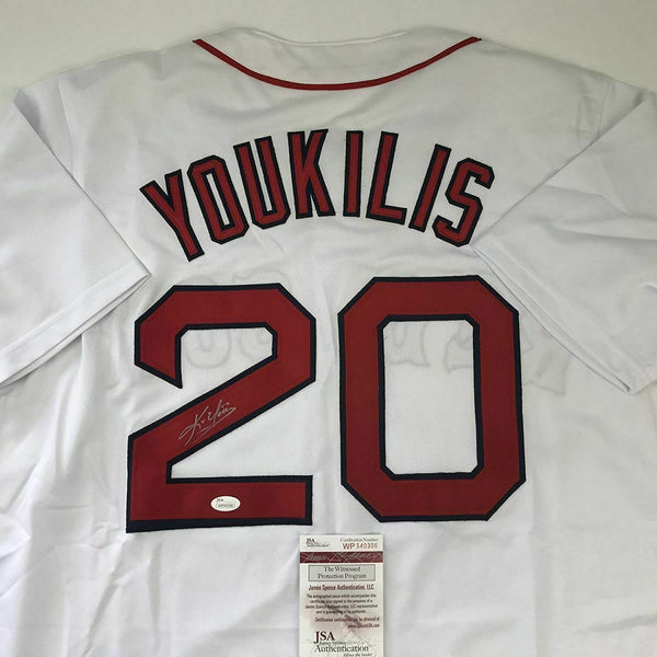 Autographed/Signed KEVIN YOUKILIS Boston White Baseball Jersey JSA COA Auto