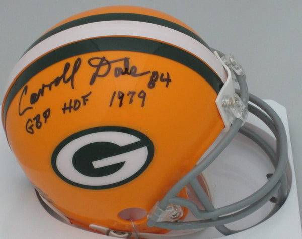 Packers CARROLL DALE Signed Riddell TB Mini Helmet AUTO w/ "GBP HOF 1979"