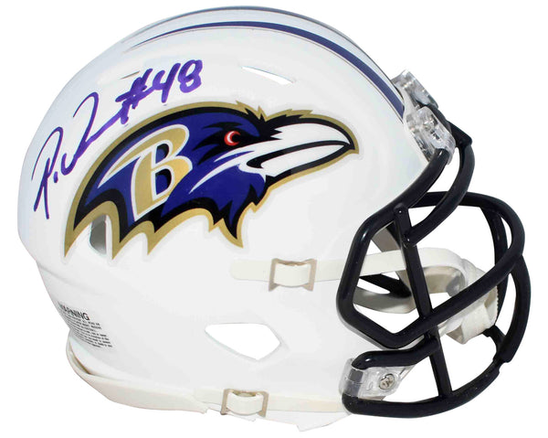 PATRICK QUEEN AUTOGRAPHED BALTIMORE RAVENS FLAT WHITE SPEED MINI HELMET BECKETT