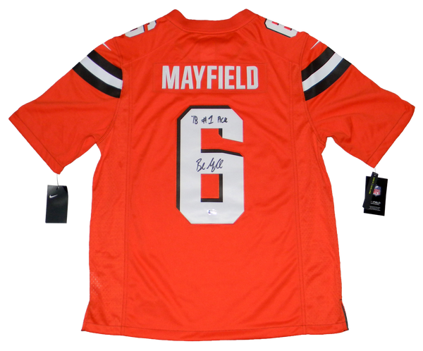 BAKER MAYFIELD SIGNED CLEVELAND BROWNS #6 ORANGE NIKE LIMITED JERSEY W/ #1 PICK