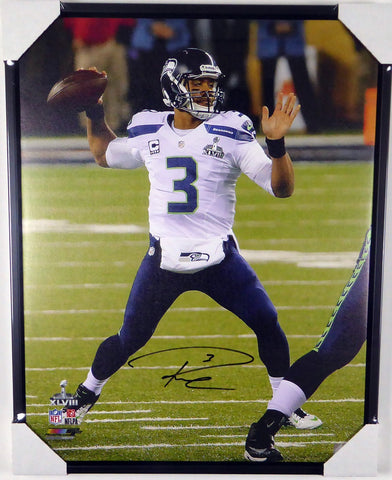 Russell Wilson Auto Framed 24x30 Canvas Photo Seahawks Super Bowl XLVIII RW Holo
