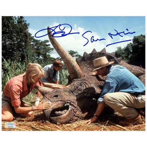 Sam Neill, Laura Dern Autographed Jurassic Park Triceratop Rescue 8x10 Photo