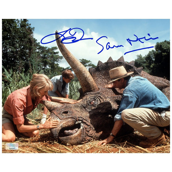 Sam Neill, Laura Dern Autographed Jurassic Park Triceratop Rescue 8x10 Photo