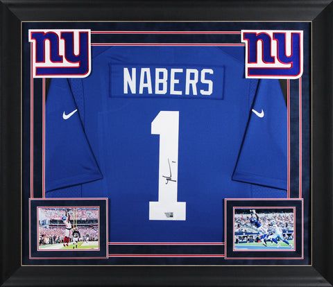 Giants Malik Nabers Authentic Signed Blue Nike Limited Framed Jersey Fanatics