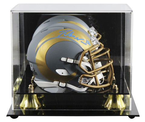 Rams Puka Nacua Signed Slate Speed Mini Helmet W/ Case w/ Blue Sig Fanatics