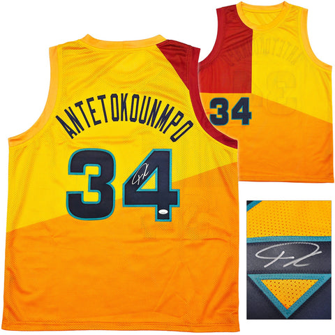 TEAM GREECE GIANNIS ANTETOKOUNMPO AUTOGRAPHED YELLOW JERSEY JSA STOCK #243021