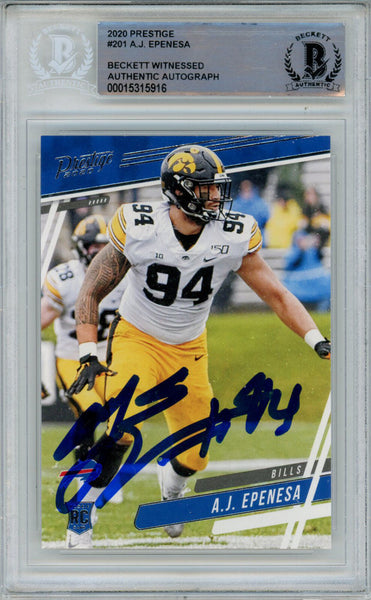 AJ Epenesa Autographed 2020 Panini Prestige #201 Rookie Card BAS Slab 38509