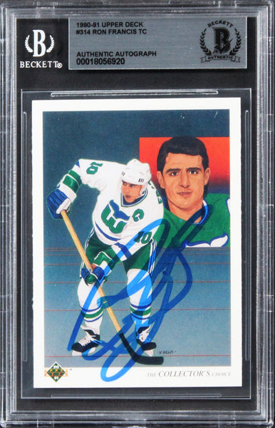 Whalers Ron Francis Authentic Signed 1990 Upper Deck #314 Card BAS Slabbed
