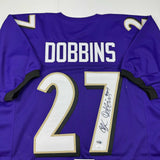 Autographed/Signed J.K. Dobbins Baltimore Purple Football Jersey JSA COA