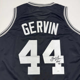 Autographed/Signed George Gervin San Antonio Black Jersey Beckett BAS COA
