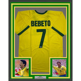 Framed Autographed/Signed Bebeto 35x39 Brazil Yellow Jersey Beckett BAS COA