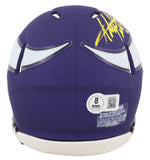 Vikings Adrian Peterson Signed Purple Speed Mini Helmet w/ Yellow Sig BAS Wit