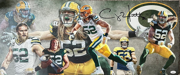 Packers CLAY MATTHEWS Signed 13x31 Stretched Canvas Collage AUTO - JSA