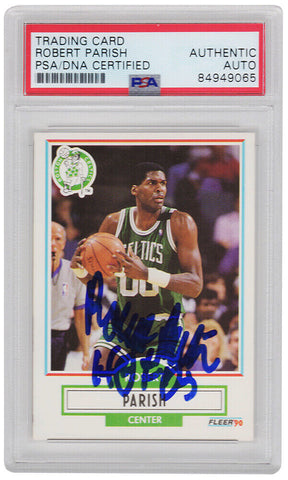 Robert Parish Signed Celtics 1990-91 Fleer Card #13 w/HOF'03 (PSA Encapsulated)