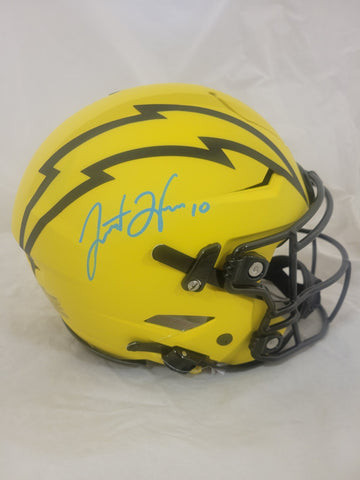 JUSTIN HERBERT SIGNED LOS ANGELES CHARGERS RAVE SPEEDFLEX HELMET FANATICS QR