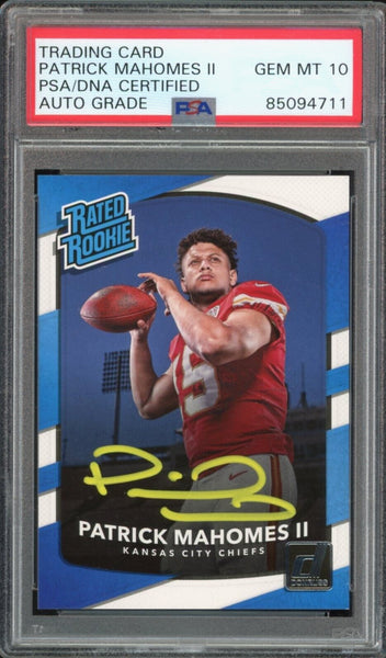 patrick mahomes graded cards 2017 Donruss Rated Rookie Patrick Mahomes RC Yellow Ink PSA/DNA Auto G – Super Sports Center