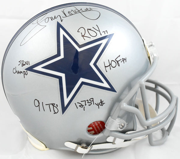 Tony Dorsett Autographed Dallas Cowboys F/S Authentic Helmet 5 Insc. - Beckett W