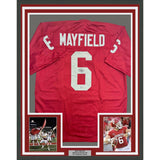 Framed Autographed/Signed Baker Mayfield 35x39 Oklahoma Red Jersey BAS COA