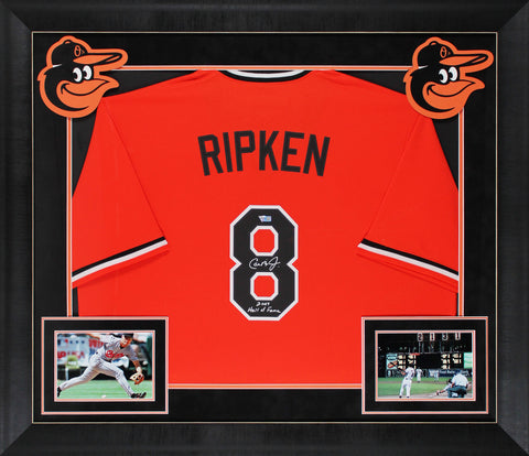 Cal Ripken Jr. Signed Orioles 35 x 43 Custom Framed Jersey (JSA COA)
