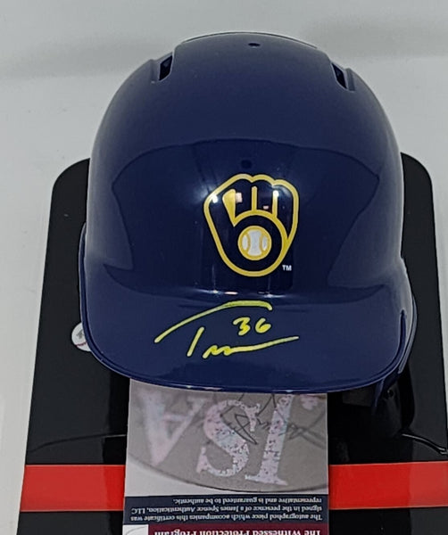 Brewers Pitcher TOBIAS MYERS signed Rawlings BLUE Mini Helmet AUTO - JSA