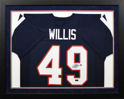 PATRICK WILLIS AUTOGRAPHED OLE MISS REBELS #49 NAVY FRAMED JERSEY JSA