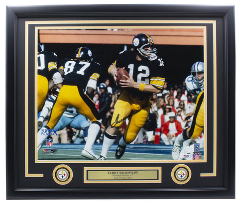 Terry Bradshaw Signed Framed 16x20 Pittsburgh Steelers Football Photo PSA/DNA