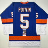 Autographed/Signed Denis Potvin New York Blue Hockey Jersey JSA COA
