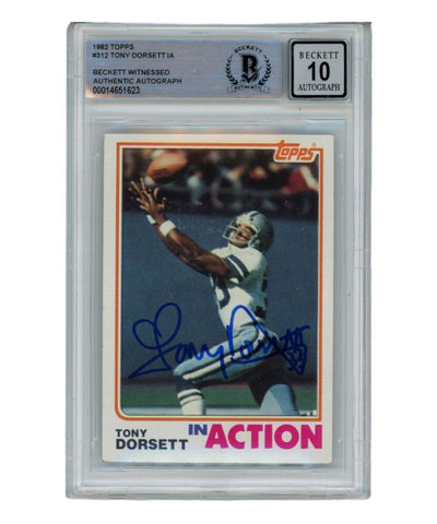 Tony Dorsett Autographed/Signed 1982 Topps Action #312 Beckett 39433