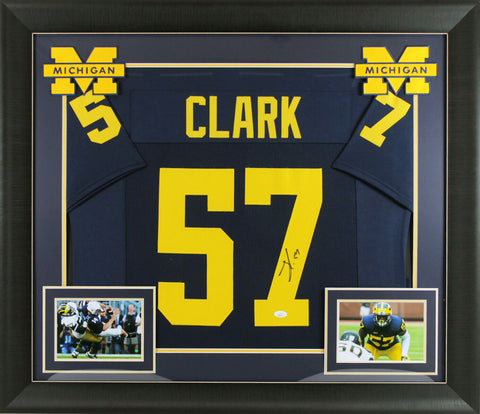 Michigan Frank Clark Authentic Signed Navy Blue Pro Style Framed Jersey JSA