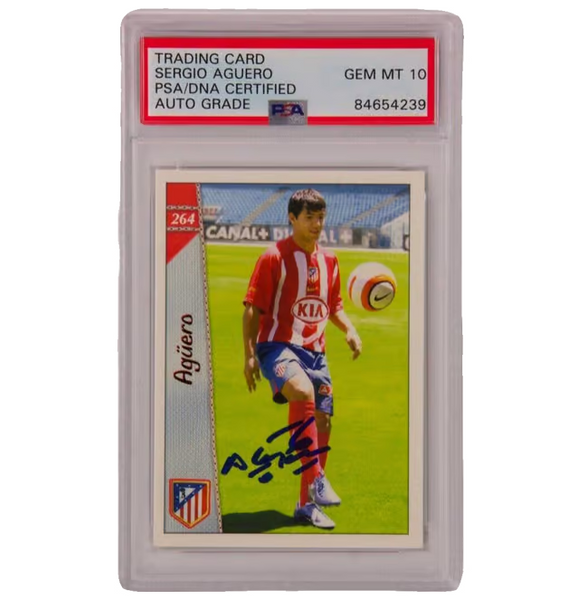 Sergio Aguero Signed 2007 Las Fichas De La Liga #264 - PSA 10 Autograph