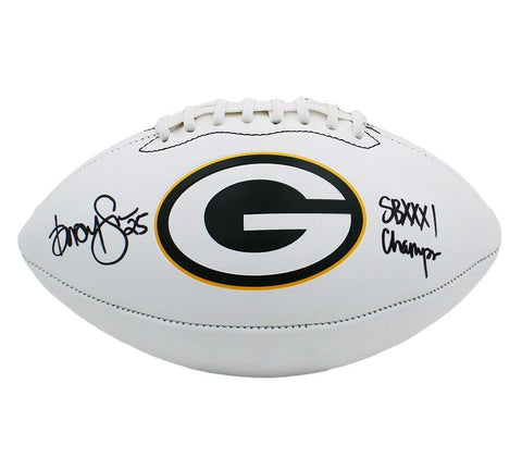 Dorsey Levens Signed Green Bay Packers Embroidered White Football with Inscr.