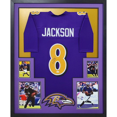 Lamar Jackson Autographed Signed Framed Baltimore Ravens GN Jersey JSA