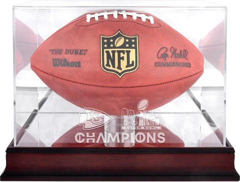 Kansas City Chiefs Super Bowl LVIII Champs Mahogany Football Logo Display Case