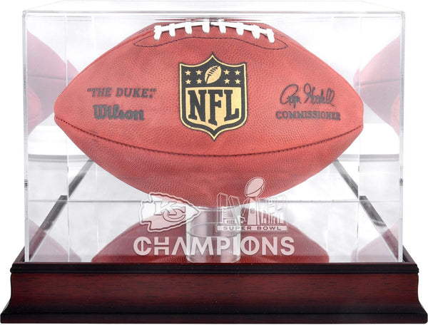 Kansas City Chiefs Super Bowl LVIII Champs Mahogany Football Logo Display Case