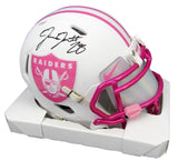 Josh Jacobs Signed/Auto Raiders Flat/White Pink Cancer Mini Helmet JSA 200943