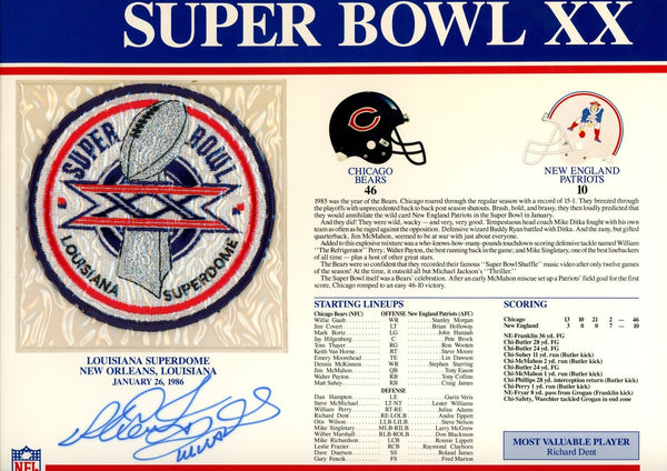 Richard Dent Autographed Chicago Bears SB XX Patch Card SB MVP Beckett 54937