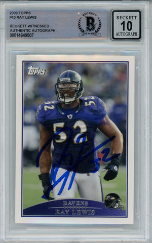 Ray Lewis Autographed/Signed 2009 Topps #40 Trading Card Beckett 10 Slab 39267