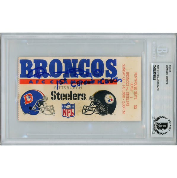 Shannon Sharpe Autographed Denver Broncos 90 Ticket Stub 1st Catch Beckett 53171