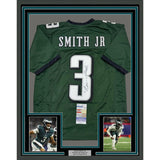 Framed Autographed/Signed Nolan Smith Jr. 35x39 Green Football Jersey JSA COA