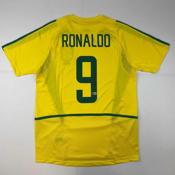 Autographed/Signed Ronaldo Nazario Brazil Yellow Jersey Beckett BAS COA