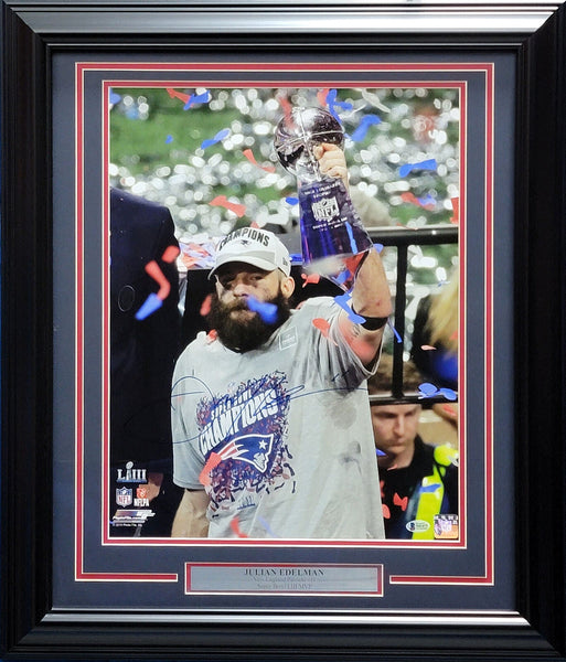 Julian Edelman Autographed Framed 16x20 Photo Patriots Super Bowl Beckett N01073