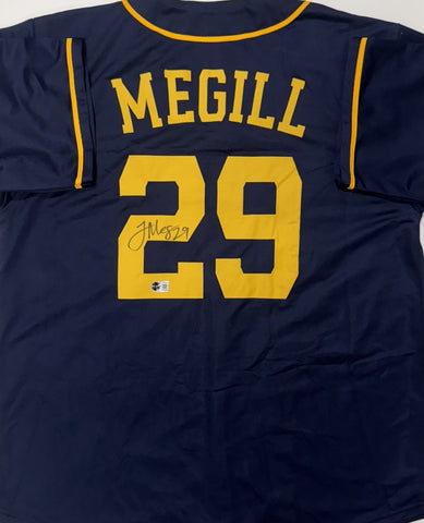 TREVOR MEGILL Signed Custom Replica Navy Brewers Jersey AUTO - BAS