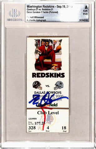 Deions Sanders Signed Washington Redskins Ticket Stub 09/16/00 BAS Slab 40459