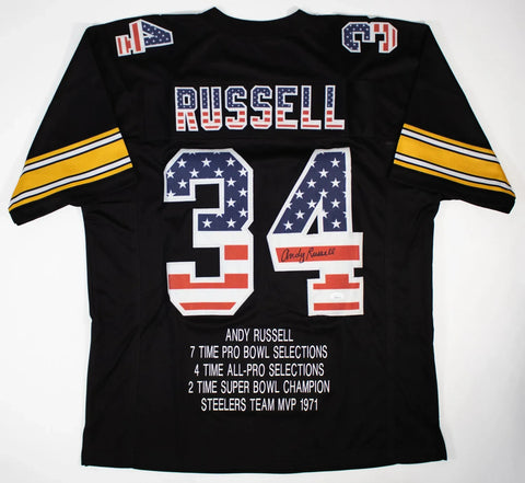 Andy Russell Signed Pittsburgh Steelers Stars/Stripes Jersey (JSA COA)All Pro LB