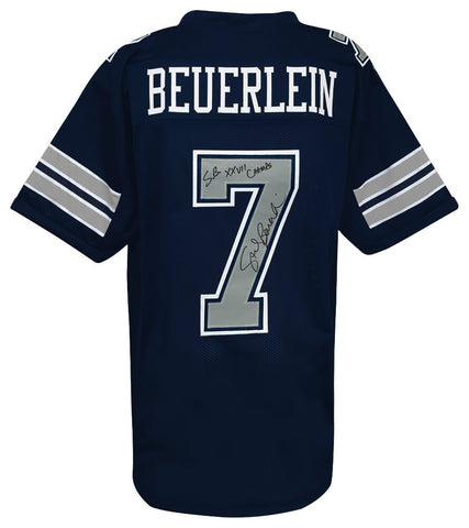 Steve Beuerlein Signed Navy Custom Football Jersey w/SB XXVII Champs - (SS COA)
